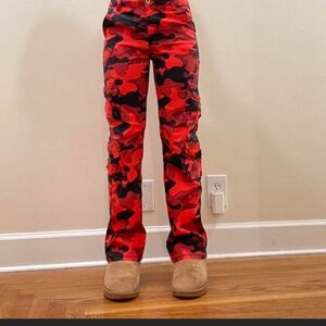 Vibrant Red and Black Camouflage Pants